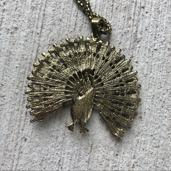 Peacock necklace Blues and Orange, gold metallic - Picture 4 of 8